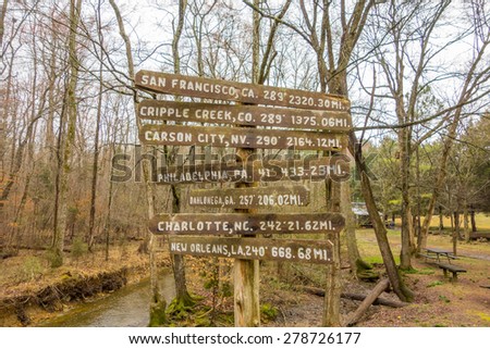 wooden direction sign in the forest