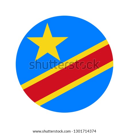 Flag of Democratic Republic of the Congo. Circular icon on white background, vector illustration.