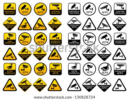 Video surveillance signs - Big yellow and black sets, vector illustration