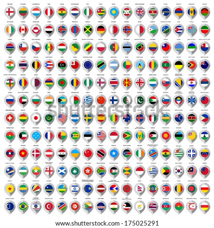 192 Markers from paper with flag for map, vector illustration