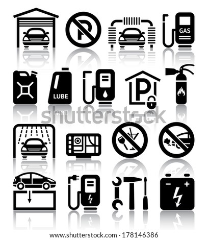 Transport service set of black icons. Vector illustrations, silhouettes isolated on white background