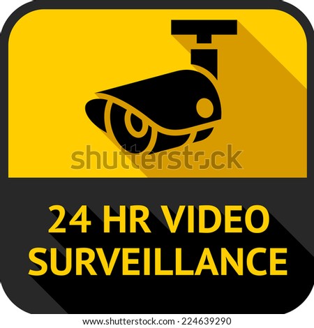 Video surveillance, set square stickers, vector illustration