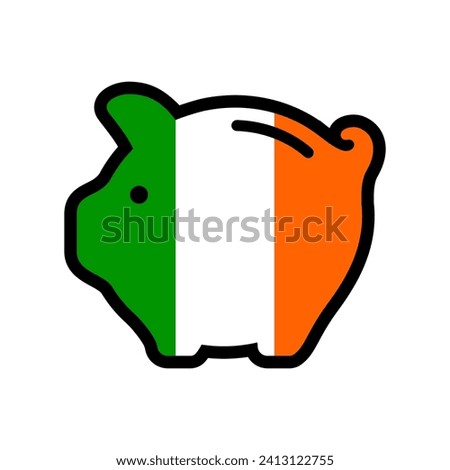Flag of Ireland, piggy bank icon, vector symbol.
