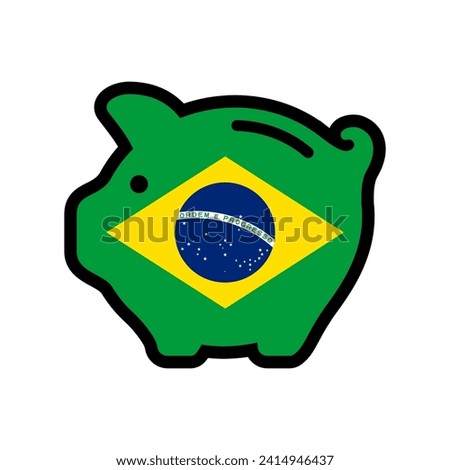 Flag of Brazil, piggy bank icon, vector symbol.