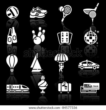 Vacation, Recreation & Travel. icons set. Sport, Tourism with reflection.
