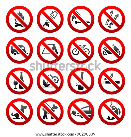 Set Ban Icons Prohibited Signs Nature Symbols Stock Vector Illustration ...