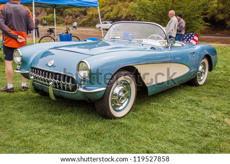 SAN FRANCISCO - SEPTEMBER 29: A 1957 Chevrolet Corvette is on display during the 2012 Jimmy\'s Old Car Picnic in Golden Gate Park in San Francisco on September 29, 2012