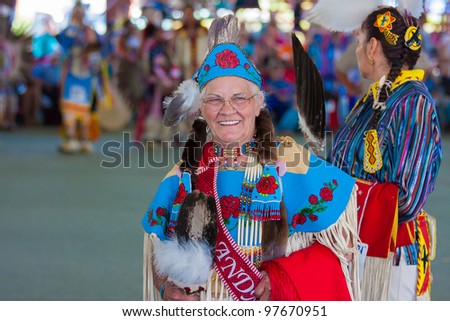 ARLEE, MONTANA - JULY 3: Native American woman performs tribal dances at the 113th Annual Arlee Celebration Powwow. July 3, 2011 in Arlee, Montana