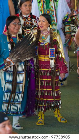 ARLEE, MONTANA - JULY 3: Native American women perform tribal dances at the 113th Annual Arlee Celebration Powwow. July 3, 2011 in Arlee, Montana