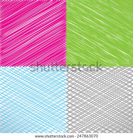 Set of pencil and marker hatching backgrounds. Hand-drawn strokes and scribbles. Vector