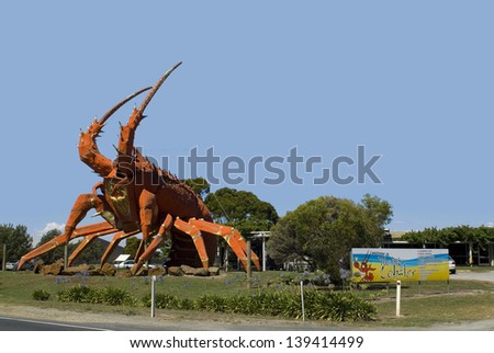 KINGSTON SE, AUSTRALIA - JANUARY 26: Giant lobster sculpture as advertisement for the restaurant and landmark of the village on the coast of  Lacepede Bay on January 26, 2008 in Kingston SE, Australia