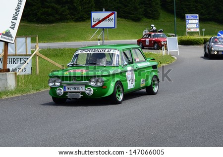 LUNZ, AUSTRIA - JULY 19: NSU TT on special stage by International Ennstal Classic 2013, a yearly tournament through Austria for vintage cars on July 19, 2013, in Lunz am See, Austria