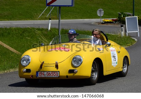 LUNZ, AUSTRIA - JULY 19: Porsche 356 Speedster on special stage by International Ennstal Classic 2013, a yearly tournament through Austria for vintage cars on July 19, 2013, in Lunz am See, Austria