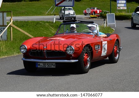 LUNZ, AUSTRIA - JULY 19: BMW 507 on special stage by International Ennstal Classic 2013, a yearly tournament through Austria for vintage cars on July 19, 2013, in Lunz am See, Austria