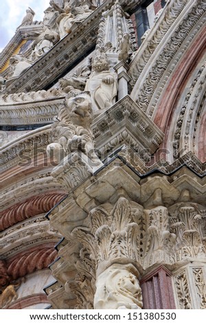 Detail of facade of Siena Cathedral (Duomo di Siena), Siena, Italy