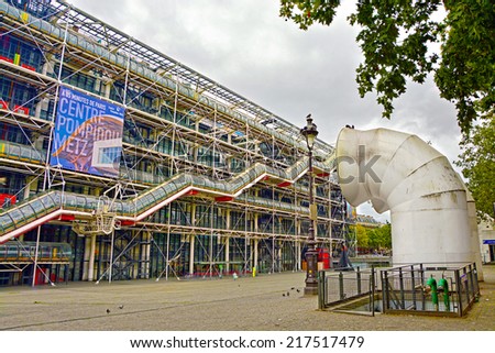 PARIS, FRANCE - AUGUST 18: Center Georges Pompidou on August 18, 2014 in Paris.The museum is the third most visited attraction in Paris with, about 5.5 million visitors per year.