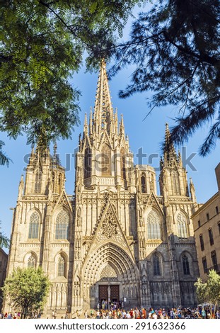 Cathedral of the Holy Cross and Saint Eulalia is in the heart of Barri Gotic (Gothic Quarter) of Barcelona, Spain