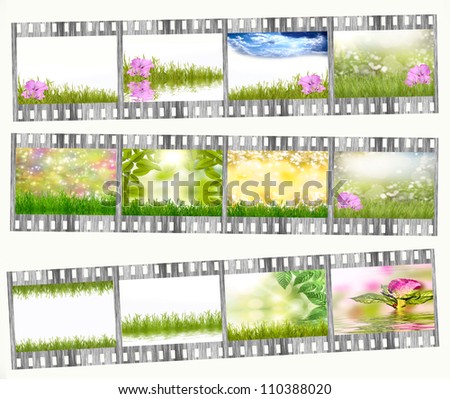 Film strip with different photos of nature