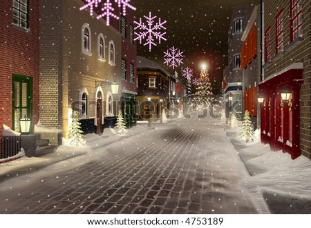 snowed street in christmas town