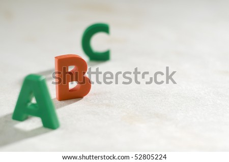 ABC letters with the focus on the B, shot on textured paper, very shallow depth of focus