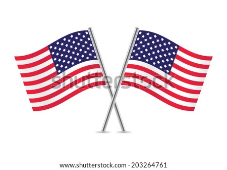 America crossed flags. American Flags on white background. Flags of USA. Vector illustration.