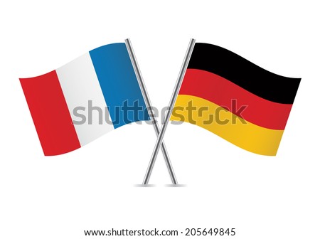 France and Germany crossed flags. French and German flags on white background. Vector icon set.  Vector illustration.