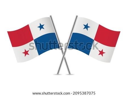 Panama crossed flags. Panamanian flags on white background. Vector illustration.