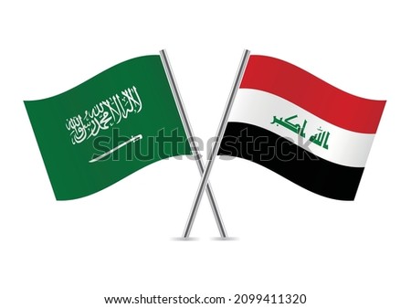 Saudi Arabia and Iraq flags. Saudi Arabian and Iraqi flags isolated on white background. Vector illustration.