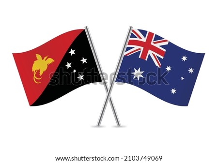 Papua New Guinea and Australia flags. Papua New Guinean and Australian flags on white background. Vector illustration.