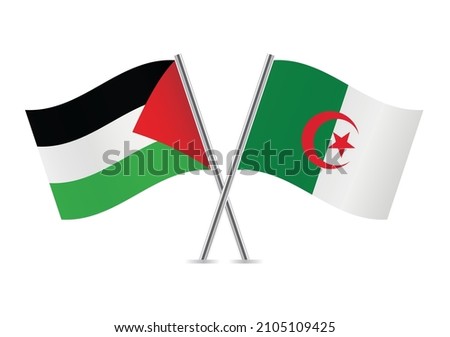 Palestine and Algeria flags. Palestinian and Algerian flags on white background. Vector illustration.