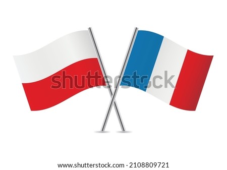 Poland and France flags. Polish and French flags isolated on white background. Vector illustration.
