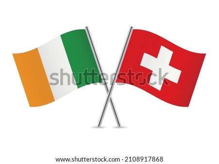 Ireland and Switzerland flags. Irish and Swiss flags isolated on white background. Vector illustration.