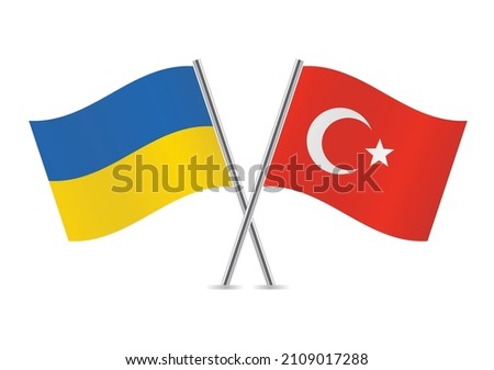 Ukraine and Turkey crossed flags. Ukrainian and Turkish flags isolated on white background. Vector illustration.