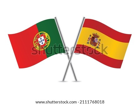 Portugal and Spain flags. Portuguese and Spanish flags, isolated on white background. Vector illustration.