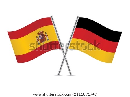 Spain and Germany flags. Spanish and German flags isolated on white background. Vector illustration.