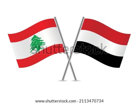 Lebanon and Yemen flags. Lebanese and Yemeni flags isolated on white background. Vector illustration.