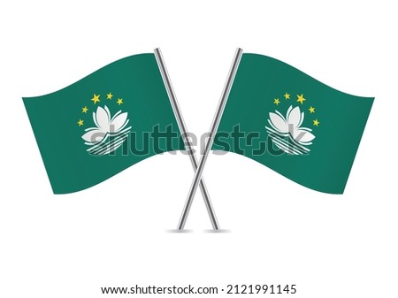 Macau crossed flags. Lotus flags, isolated on white background. Vector icon set. Vector illustration. 