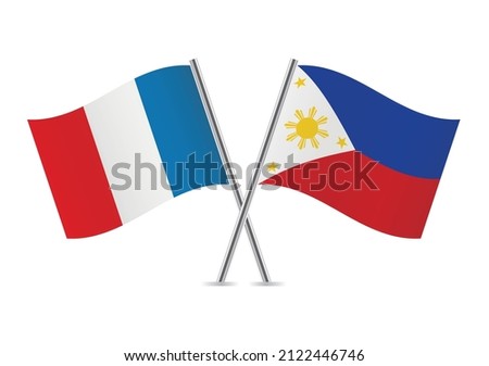 France and the Philippines crossed flags. French and Philippine flags, isolated on white background. Vector icon set. Vector illustration.