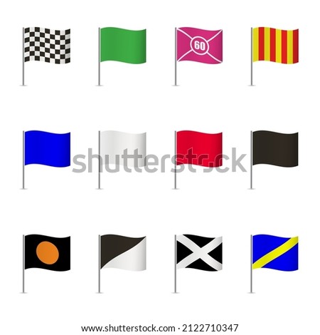 Checkered, racing crossed flag set. Collection of sports flags. Vector illustration.