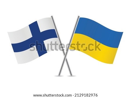 Finland and Ukraine crossed flags. Finnish and Ukrainian flags, isolated on white background. Vector icon set. Vector illustration.