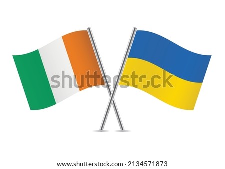 Ivory Coast and Ukraine crossed flags. Ivorian and Ukrainian flags, isolated on white background. Vector icon set. Vector illustration.