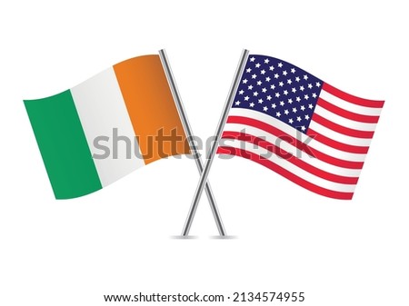 Ivory Coast and America crossed flags. Ivorian and American flags, isolated on white background. Vector icon set. Vector illustration.