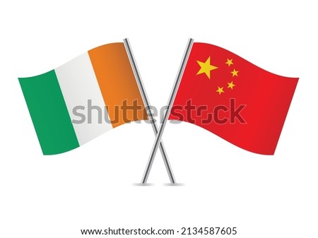 Ivory Coast and China crossed flags. Ivorian and Chinese flags, isolated on white background. Vector icon set. Vector illustration.