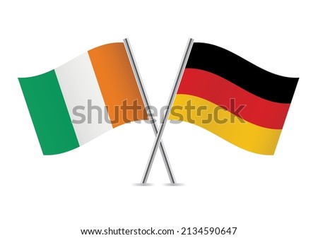 Ivory Coast and Germany crossed flags. Ivorian and German flags, isolated on white background. Vector icon set. Vector illustration.