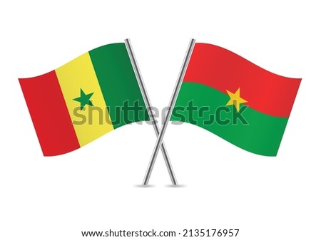 Senegal and Burkina Faso crossed flags. Senegalese and Burkinabe flags, isolated on white background. Vector icon set. Vector illustration.