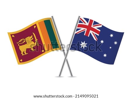 Sri Lanka and Australia crossed flags. Sri Lankan and Australian flags on white background. Lion flag. Sinha Flag. Vector icon set. Vector illustration.