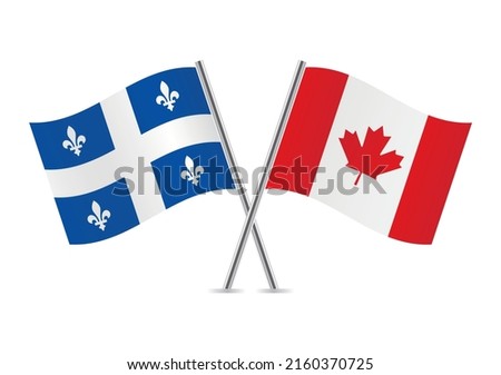 Quebec and Canada crossed flags. Quebecois and Canadian flags on white background. Vector icon set. Vector illustration.