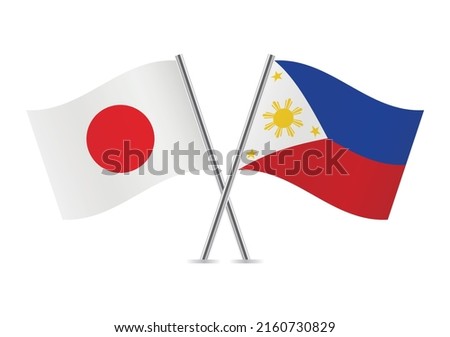 Japan and the Philippines crossed flags. Japanese and Philippine flags on white background. Vector icon set. Vector illustration.