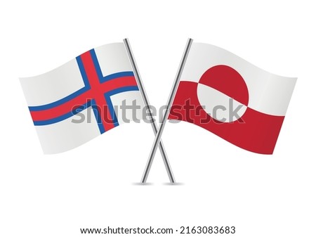 The Faroe Islands and Greenland crossed flags. Faroes and Greenlandic flags on white background. Vector icon set. Vector illustration. 