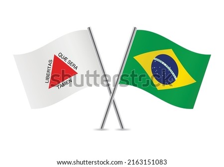 Minas Gerais (a state in Southeastern Brazil) and Brazilian crossed flags on white background. Vector icon set. Vector illustration.